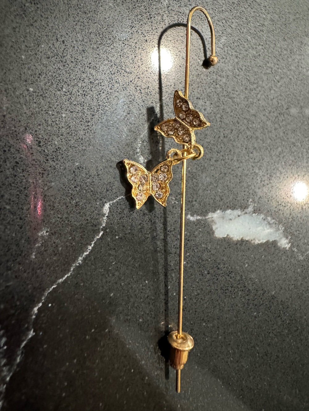 Gold Butterfly Drop Earring with Crystal Accents - Women's Jewelry